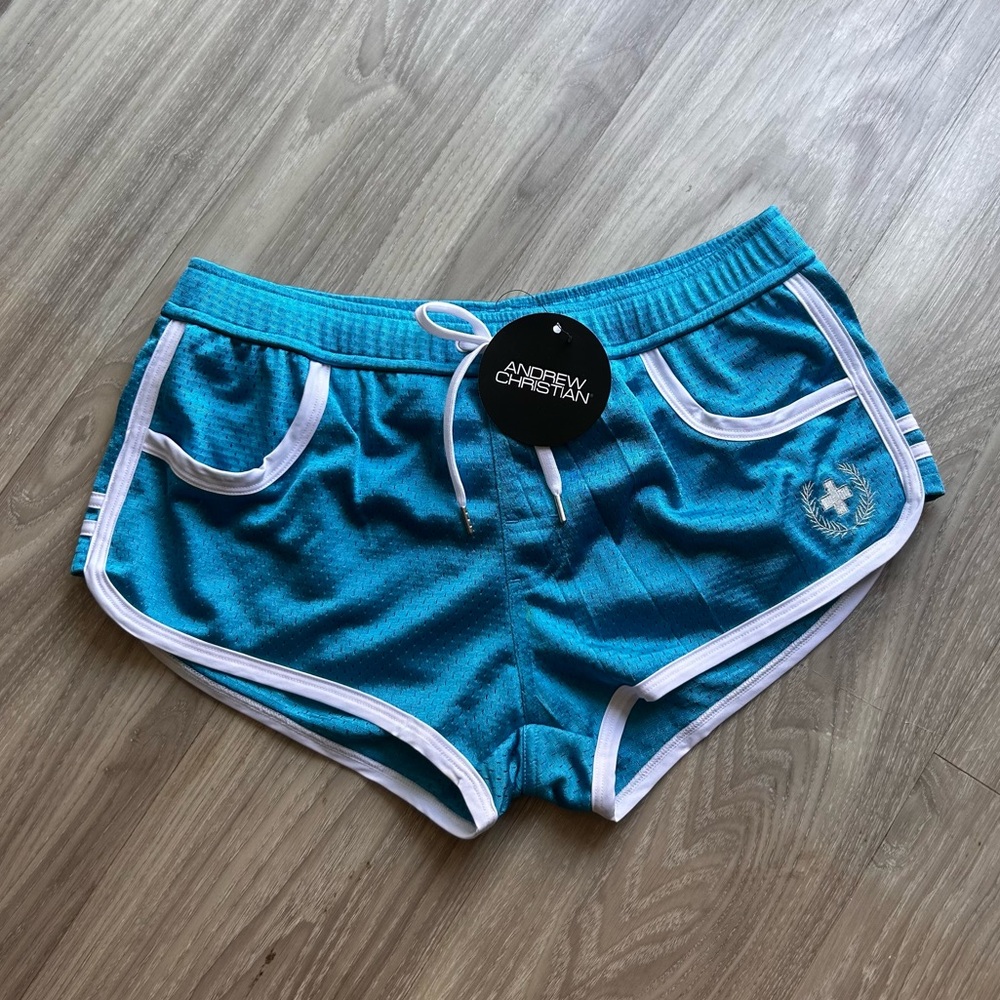 Andrew Christian | Fit Mesh Gym Sorts in Teal Blue (Small) - Picture 8 of 16